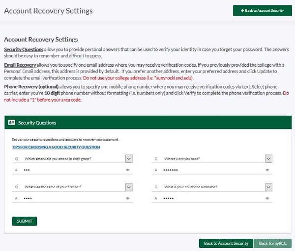 account recovery settings screenshot