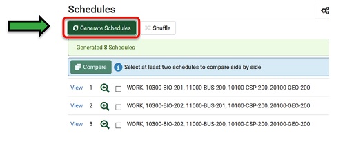 Schedules screenshot with Generate Schedules button highlighted