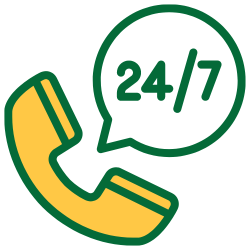 icon of phone with 24/7 in text bubble