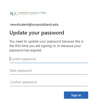 update password screen