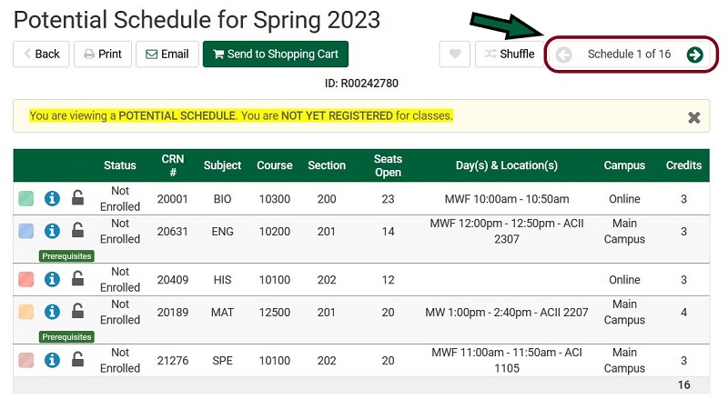 screenshot of schedules list with the schedule button highlighted