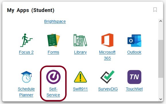 Student My Apps card with Self-Service icon and link highlighted