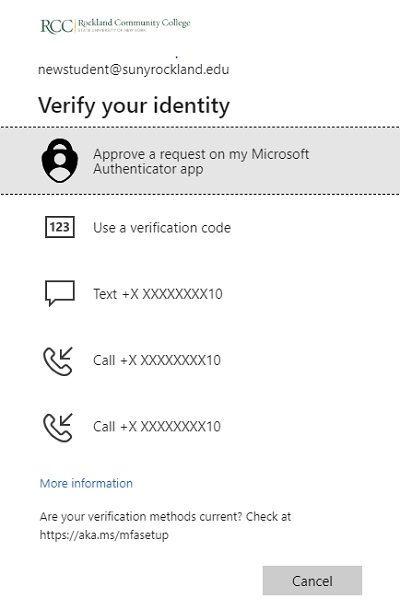 screenshot of verify your identity with your options for MFA