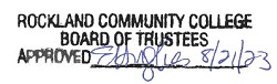 RCC Board of Trustees approved stamp signed E. Hughes 8/21/23