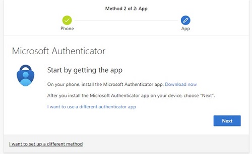 Authenticator screen with instructions to get the app