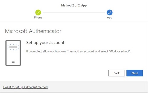 Authenticator set up your account screen