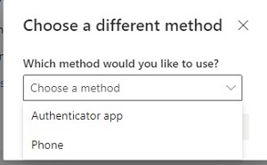 choose a different method screen with choose a method dropdown