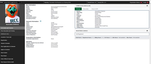 Banner Self-Service student profile page