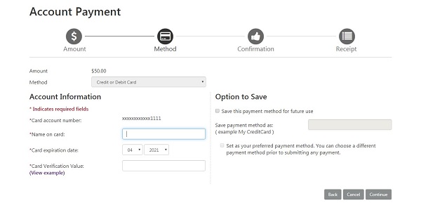 screenshot of TouchNet Account Payment page with payment information