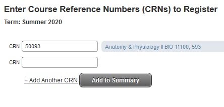 enter CRNs screenshot