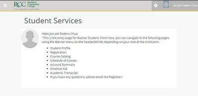 Screenshot of Banner Student Services page